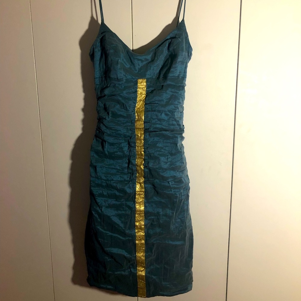 Nicole Miller collection Size 4 baby blue dress with blue color/gold trim